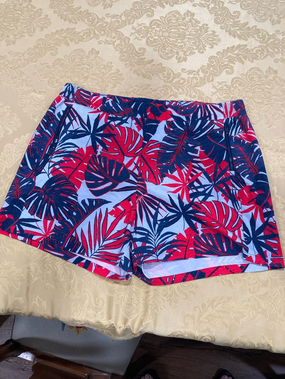 Columbia Women's Tropical Leaf Athletic Shorts in Red & Blue